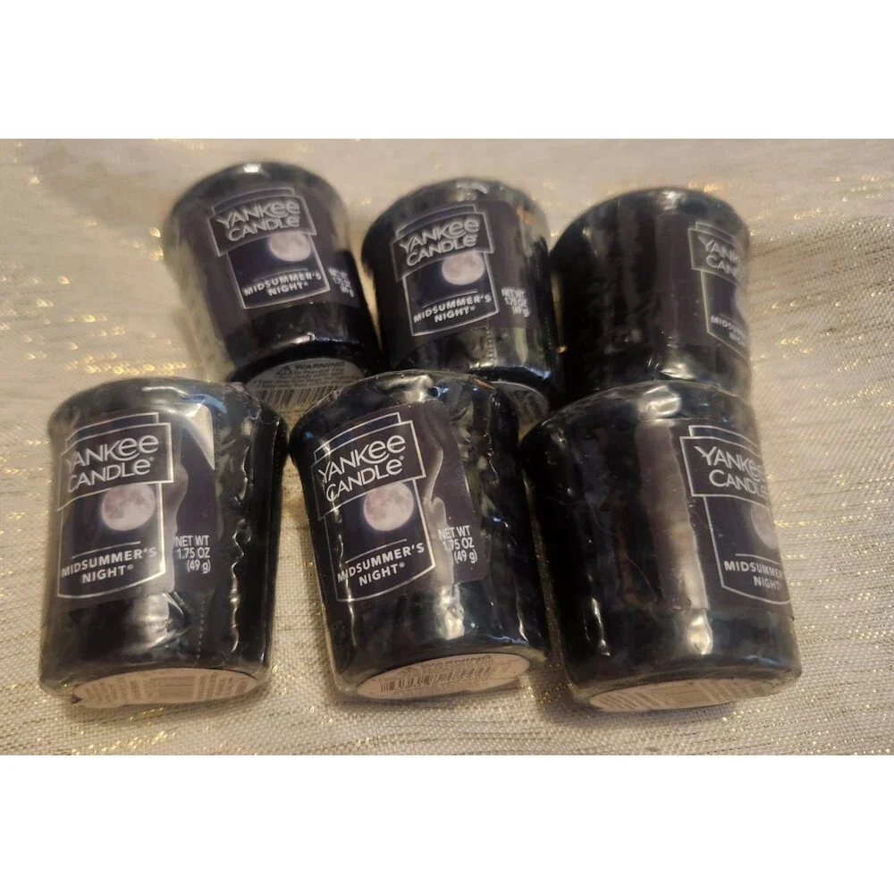 Lot of 6 Yankee Candle Midsummer's Night Votive Candles Black NEW FRESH WRAPPED